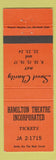 Matchbook Cover - Hamilton Theatre Inc Sweet Charity Movies ON? 1969