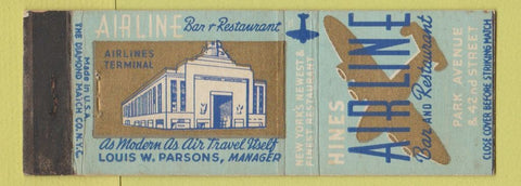 Matchbook Cover - Hines Airline Bar Restaurant New York City