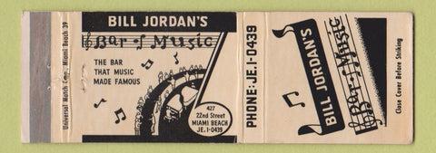 Matchbook Cover - Bill Jordan's Bar Music