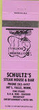 Matchbook Cover - Schultz's Steak House International Falls MN