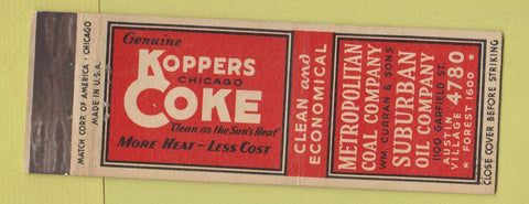 Matchbook Cover - Koppers Coke Coal Metropolitan Coal Chicago IL