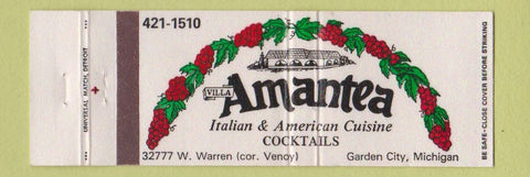 Matchbook Cover - Villa Amantea Italian Restaurant Garden City MI