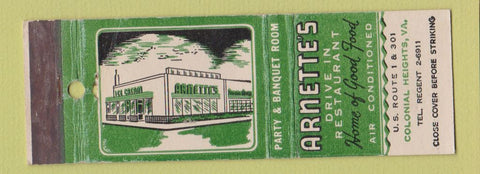 Matchbook Cover - Arnette's Drive In Restaurant Colonial Heights VA WEAR