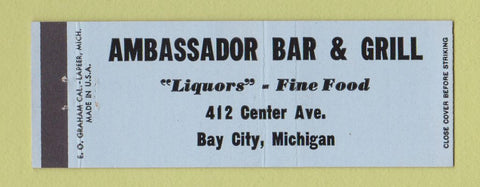 Matchbook Cover - Ambassador Bar Grill Bay City MI Full Length
