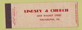 Matchbook Cover - Lindsey and Church Philadelphia PA Full Length