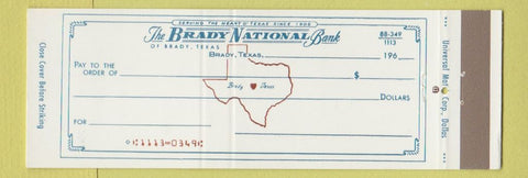 Matchbook Cover - Brady National Bank TX Full Length