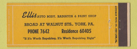Matchbook Cover - Ellis Auto Body Radiator York PA Full Length