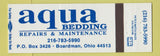 Matchbook Cover - Aqua Bedding Repairs Maintenance Boardman OH Full Length