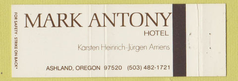 Matchbook Cover - Mark Anthony Hotel Ashland OR Full Length