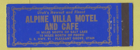 Matchbook Cover - Alpine Village Motel Cafe Pleasant Grove UT Full Length