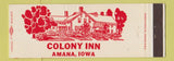 Matchbook Cover - Colony Inn Amana IA Full Length