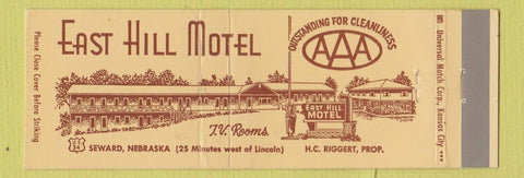 Matchbook Cover - East Hill Motel Seward NE Full Length