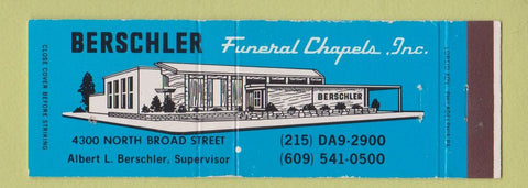 Matchbook Cover - Berschler Funeral Home Philadelphia PA Full Length