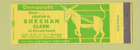 Matchbook Cover - Joseph Sheehan Clerk of Circut Court Kenosha WI Full Length