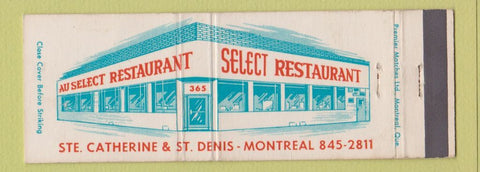 Matchbook Cover - Select Restaurant Montreal QC Full Length