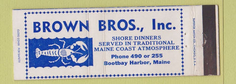 Matchbook Cover - Brown Bros Restaurant Boothbay Harbor ME Full Length