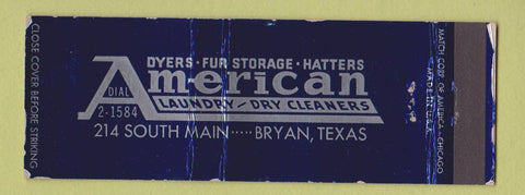 Matchbook Cover - American Laundry Dry Cleaners Bryan TX WEAR Full Length