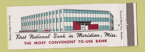 Matchbook Cover - First National Bank Meridian MS Full Length