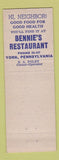 Matchbook Cover - Bennies Restaurant York PA Full Length