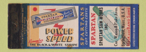 Matchbook Cover - Spartan Hack Saws Springfield MA POOR STRIKER