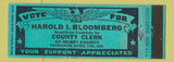 Matchbook Cover - Harold Bloomberg County Clerk Henry County 1950 Full Length