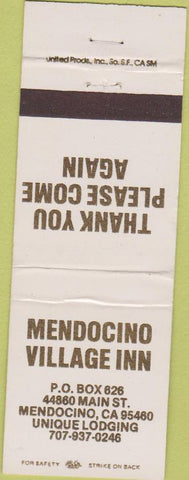 Matchbook Cover - Mendocino Village Inn CA