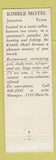 Matchbook Cover - Kimble Motel Junction TX Full Length