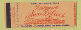 Matchbook Cover - Restaurant Aux Delices Quebec QC Full Length