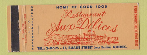 Matchbook Cover - Restaurant Aux Delices Quebec QC Full Length