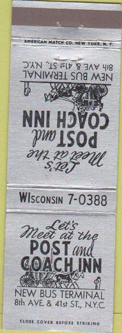 Matchbook Cover - Post Coach Inn New York City