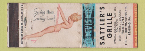 Matchbook Cover - Sattler's Grille Reading PA pinup WORN