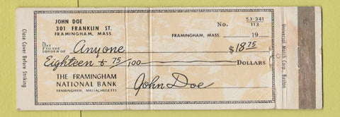 Matchbook Cover - Framingham National Bank MA WEAR Full Length