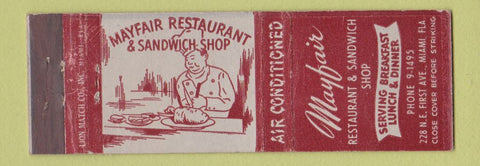Matchbook Cover - Mayfair Restaurant Miami FL