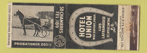 Matchbook Cover - Union Hotel St Hyacinthe QC WORN