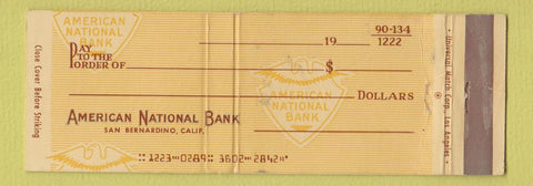 Matchbook Cover - American National Bank San Bernardino CA Full Length