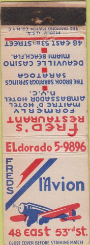 Matchbook Cover - Fred's Restaurant New York City Miami Beach FL