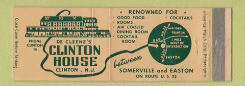 Matchbook Cover - De Cleene's Clinton House Clinton NJ Full Length