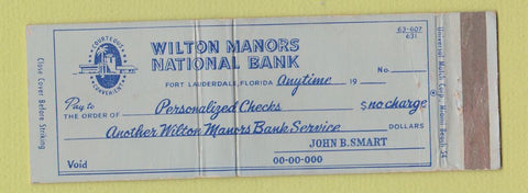 Matchbook Cover - Wilton Manors National Bank Fort Lauderdale FL Full Length