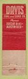 Matchbook Cover - Davis Coke Coal Oak Park IL WEAR