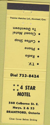 Matchbook Cover - 4 Star Motel Brantford ON