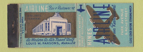 Matchbook Cover - Hines Airline Bar Restaurant New York City WEAR