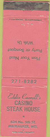 Matchbook Cover - Eddie Carroll's Steak House Milwaukee WI WORN