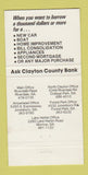 Matchbook Cover - Home of Grover Clayton County Bank GA 30 Strike