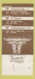Matchbook Cover - Golden Ox Steaks Washington DC Kansas City Denver 30 Strike