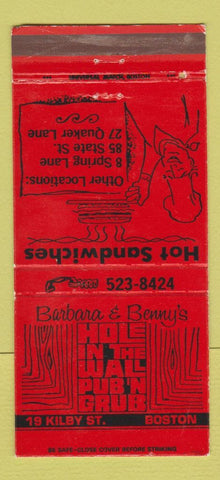 Matchbook Cover - Barbara & Benny's Hole in the Wall Boston MA 30 Strike