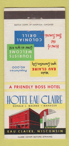 Matchbook Cover - Hotel Eau Claire WI 30 Strike
