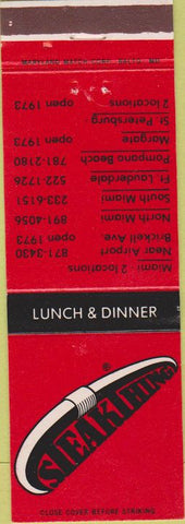 Matchbook Cover - Steak Thing Miami Pompano Beach FL