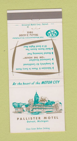 Matchbook Cover - Pallister Motel Detroit MI 30 Strike
