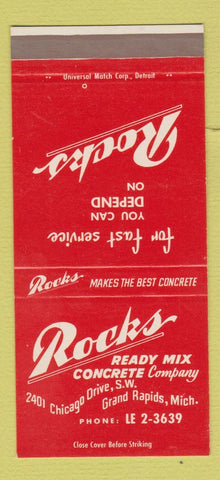 Matchbook Cover - Rocks Read Mix Concrete Grand Rapids MI SAMPLE 30 Strike