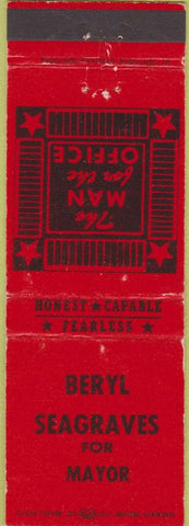 Matchbook Cover - Beryl Seagraves for Mayor